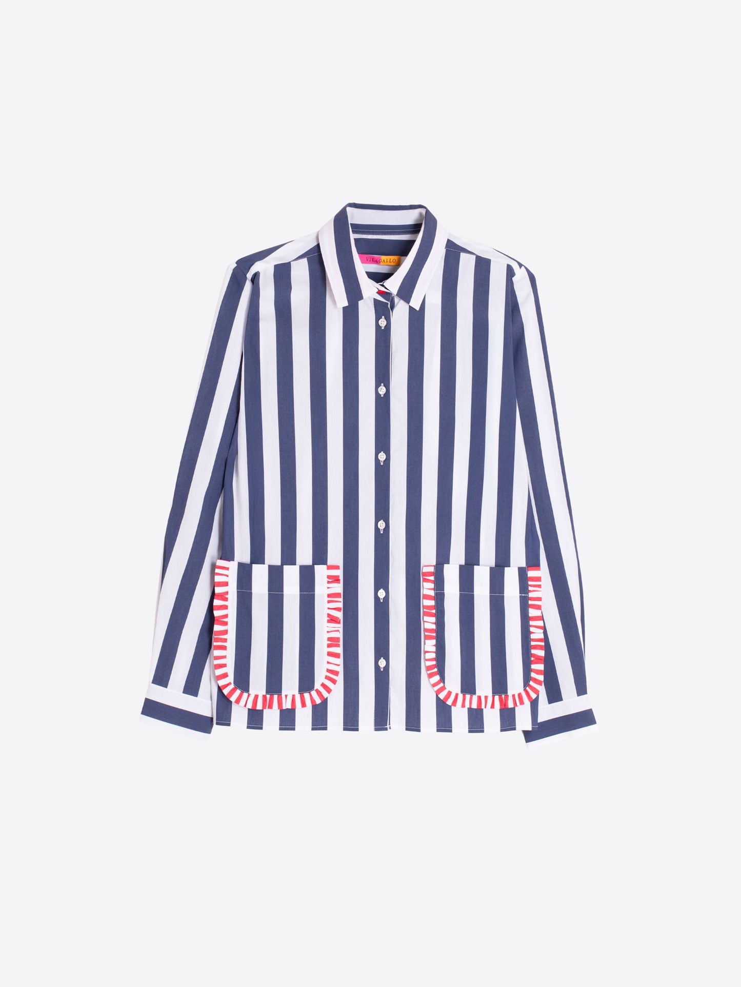 Ruffle Pocket Stripe Shirt