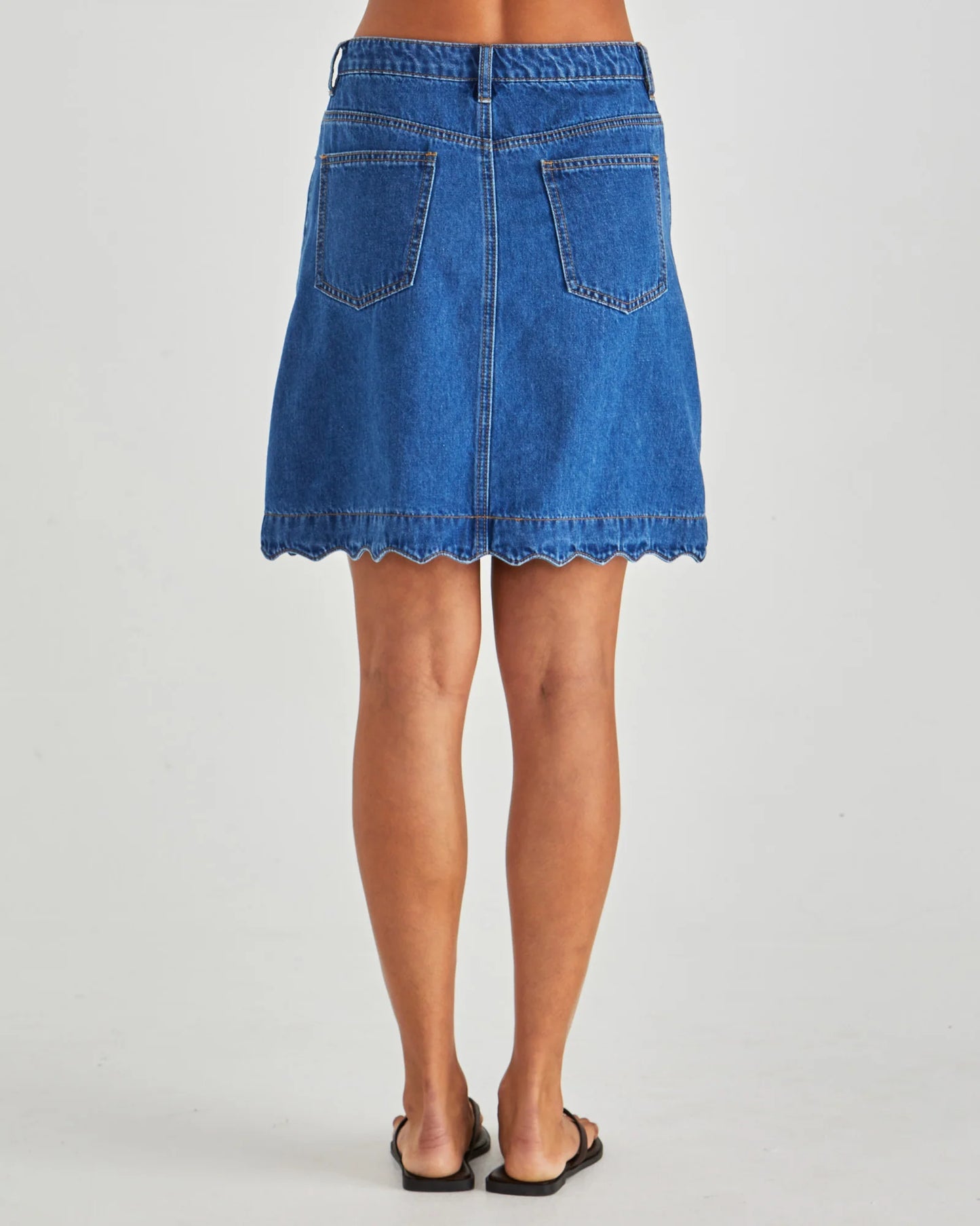 Vale Scalloped Denim Skirt Wash Blue