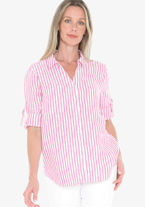 Stripe Linen Shirt Hibiscus White