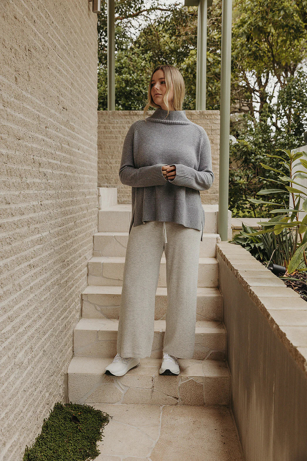 Harmony Merino Cotton Mock Neck Cloud