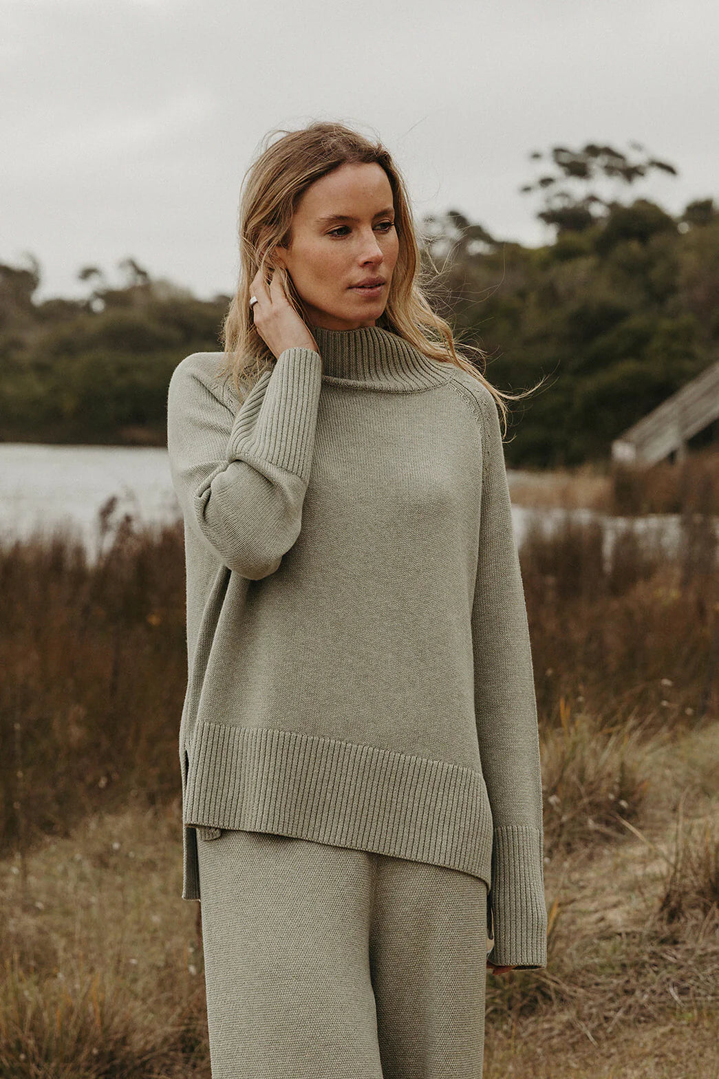 Harmony Merino Cotton Mock Neck Acacia