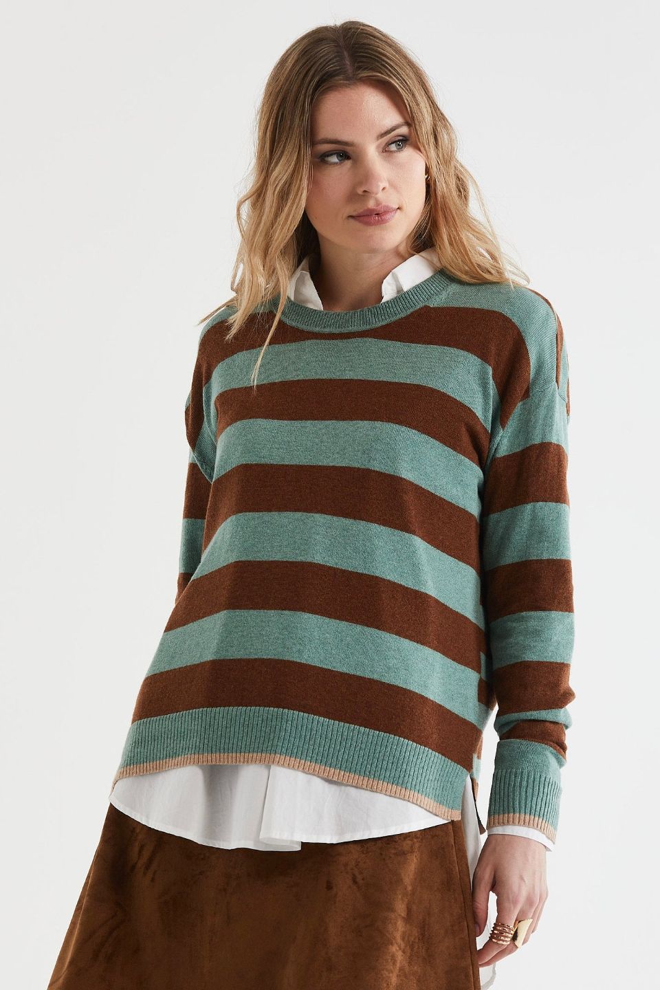 Block Stripe Crew in Moss