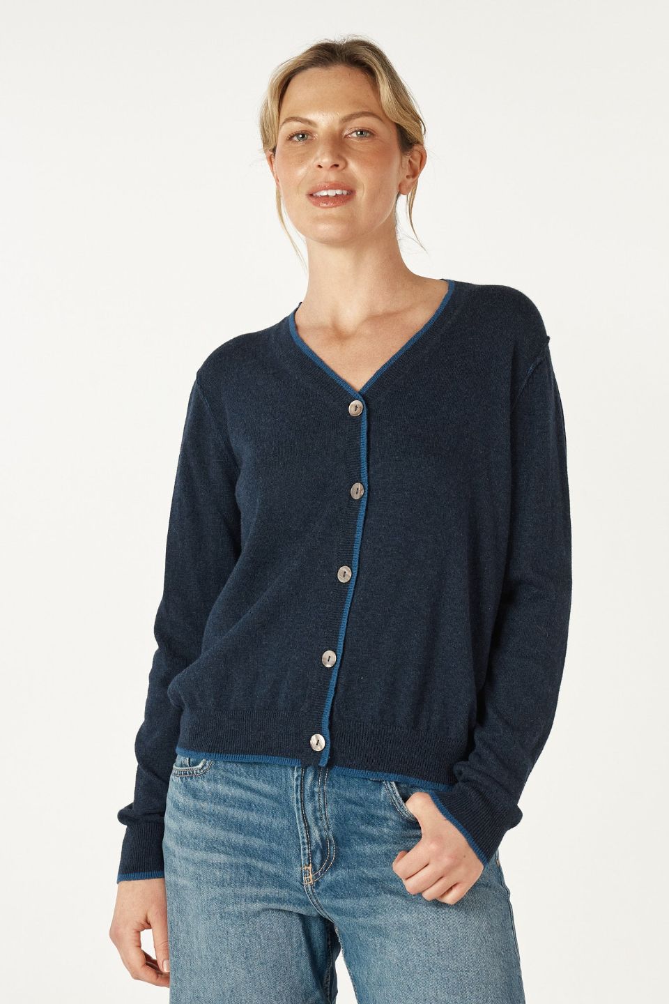 Essential V Cardi in Denim