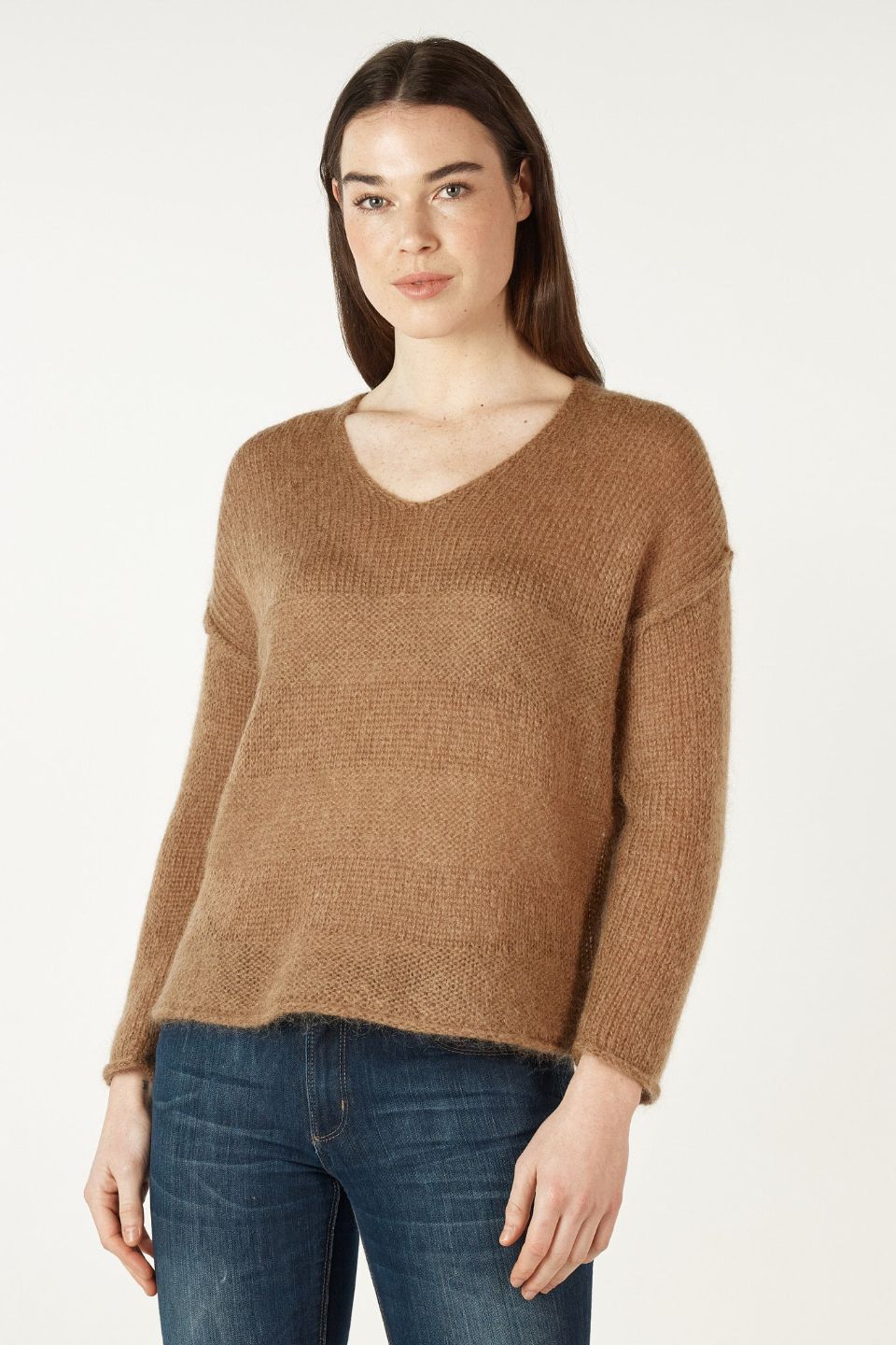 Mohair V-Neck in Caramel