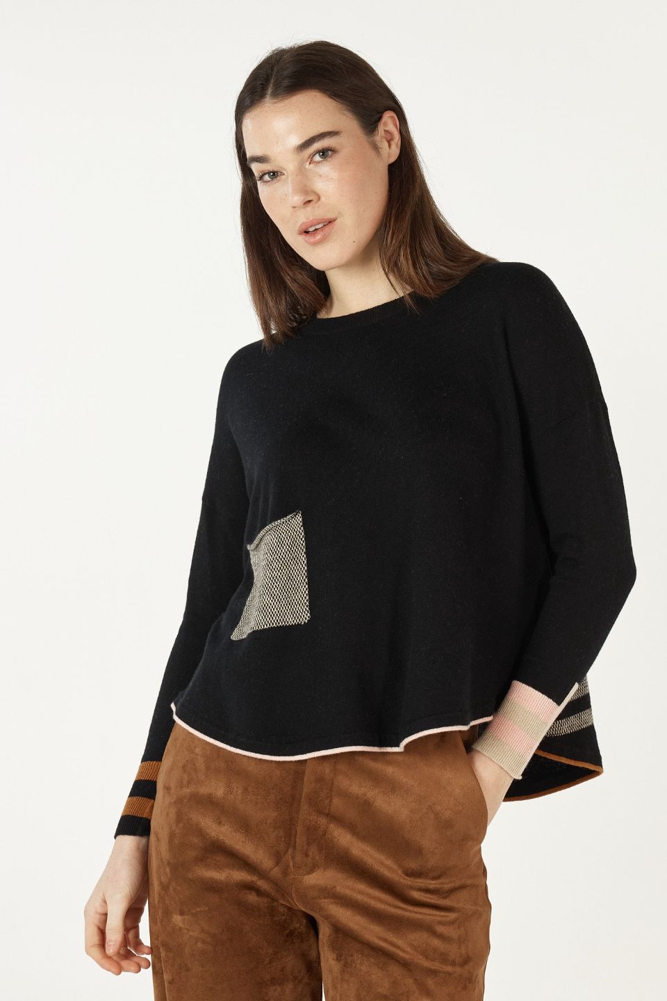 Birdseye Trim Jumper in Black