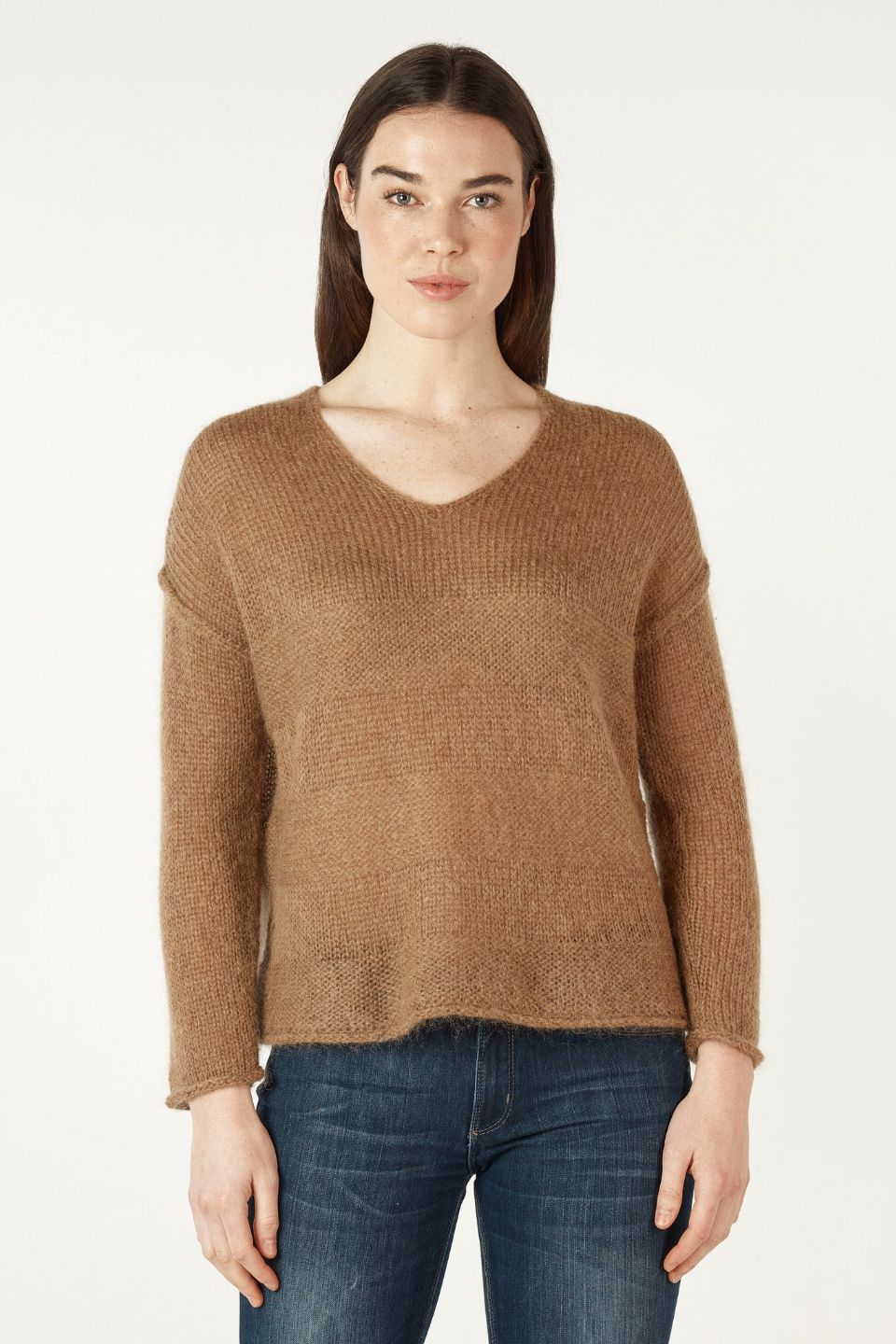 Mohair V-Neck in Caramel