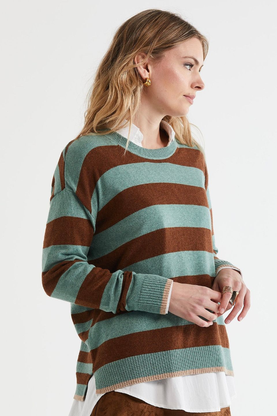 Block Stripe Crew in Moss