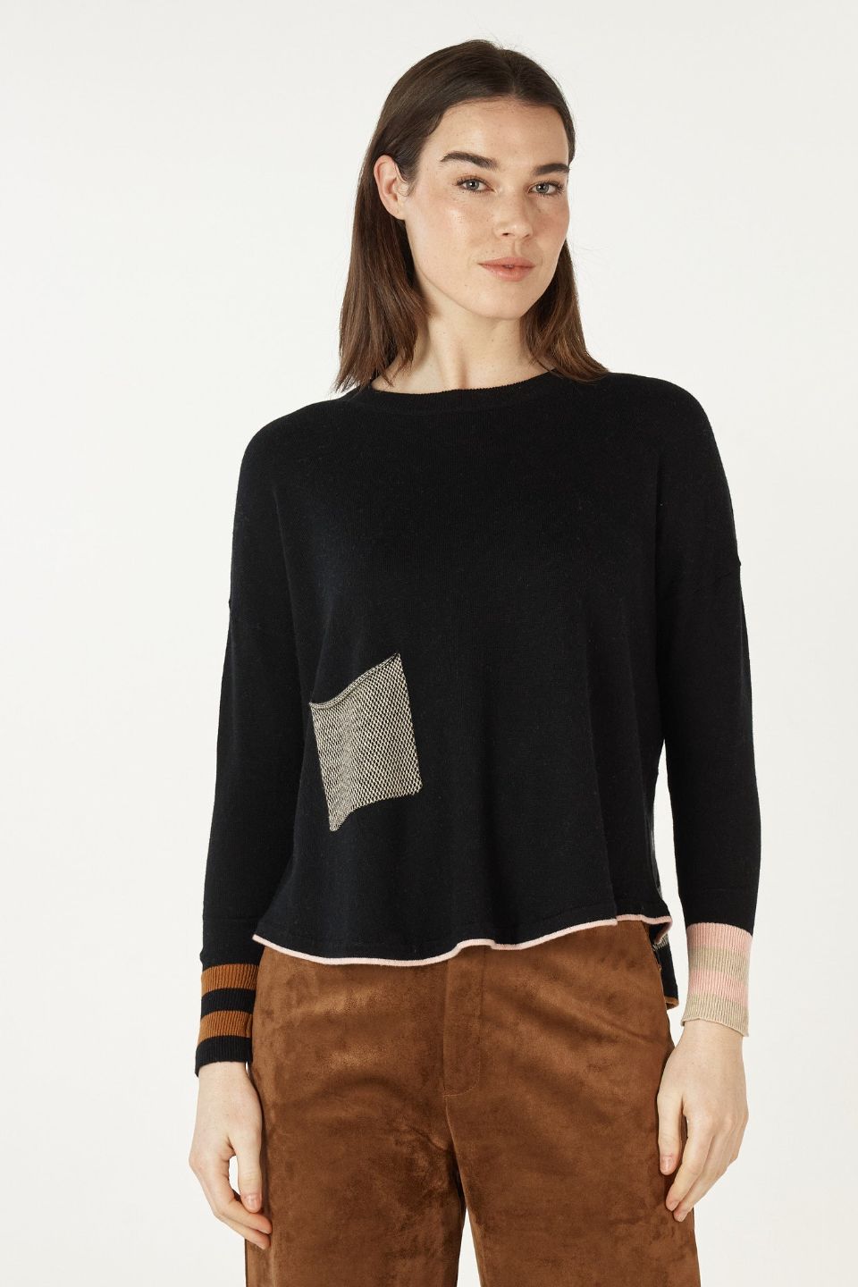 Birdseye Trim Jumper in Black