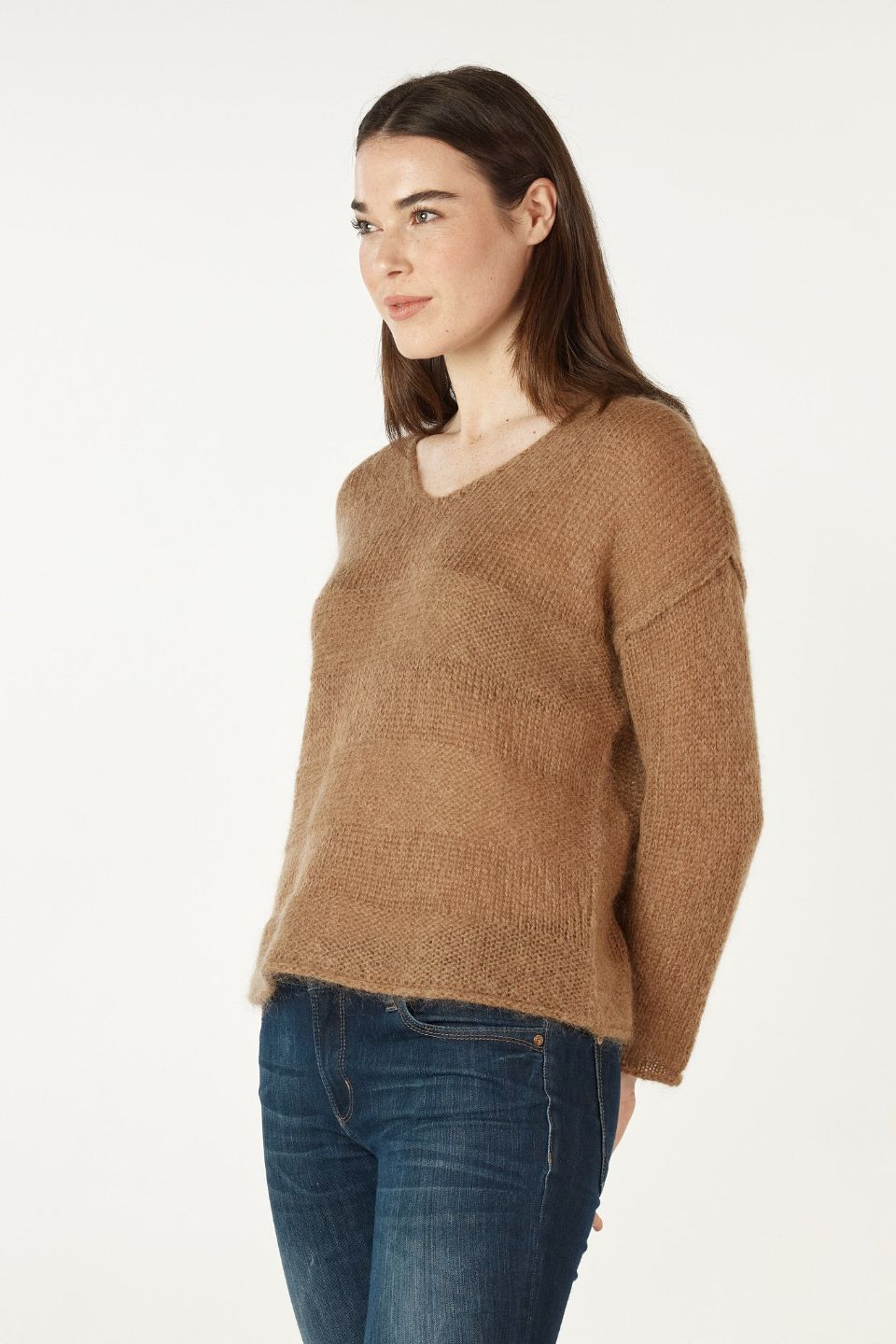 Mohair V-Neck in Caramel