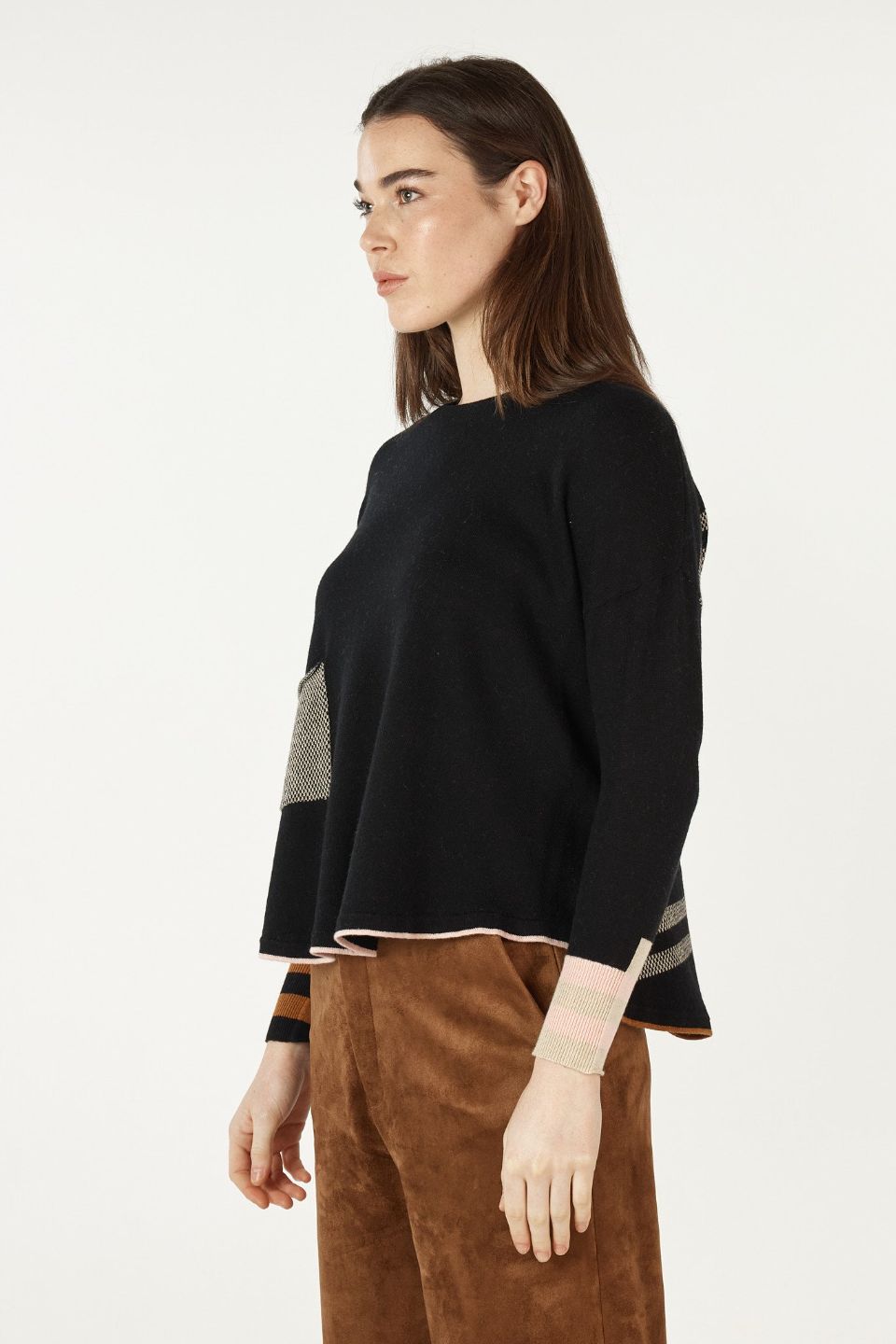Birdseye Trim Jumper in Black