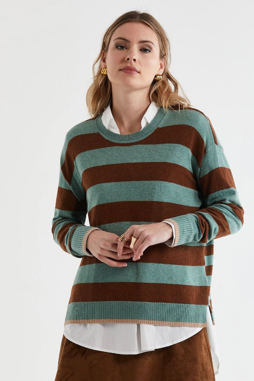 Block Stripe Crew in Moss