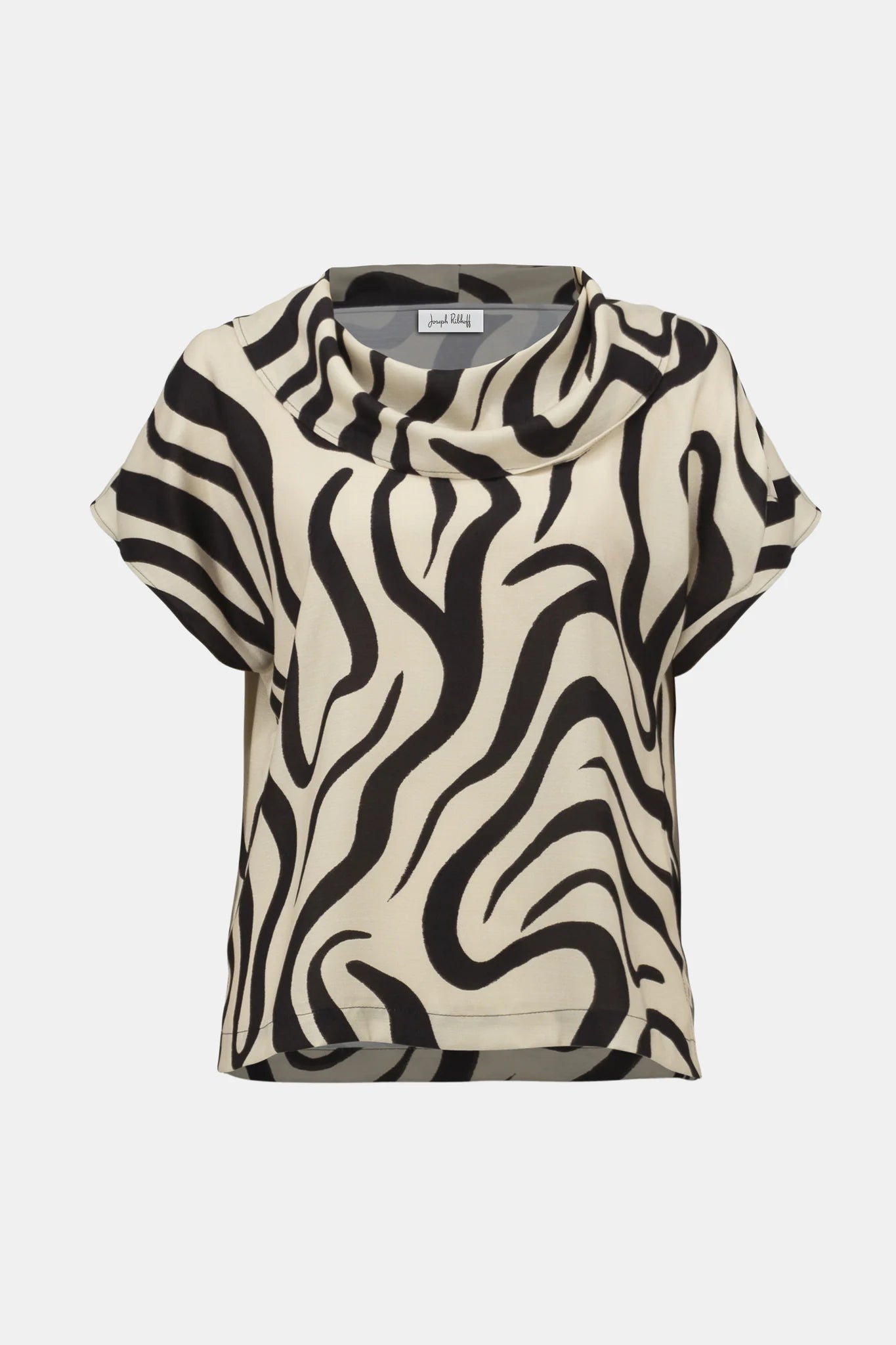 Abstract Print Cowl Neck Top Beige/Black