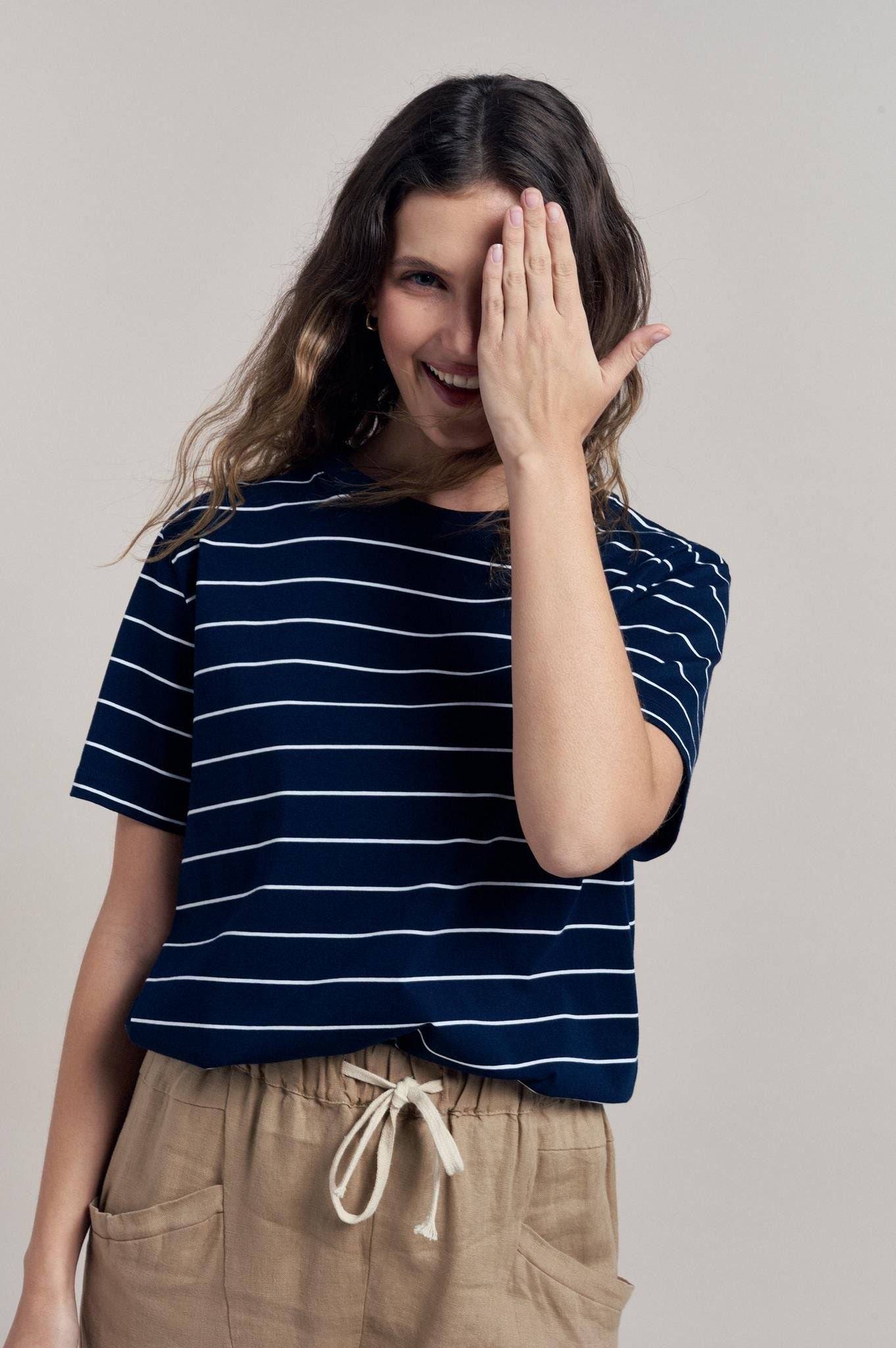 Stripe Athens Tee Navy/White