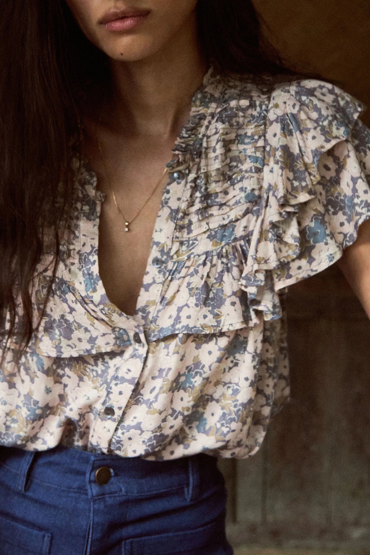 Lamu Top Floral Blue Floral S