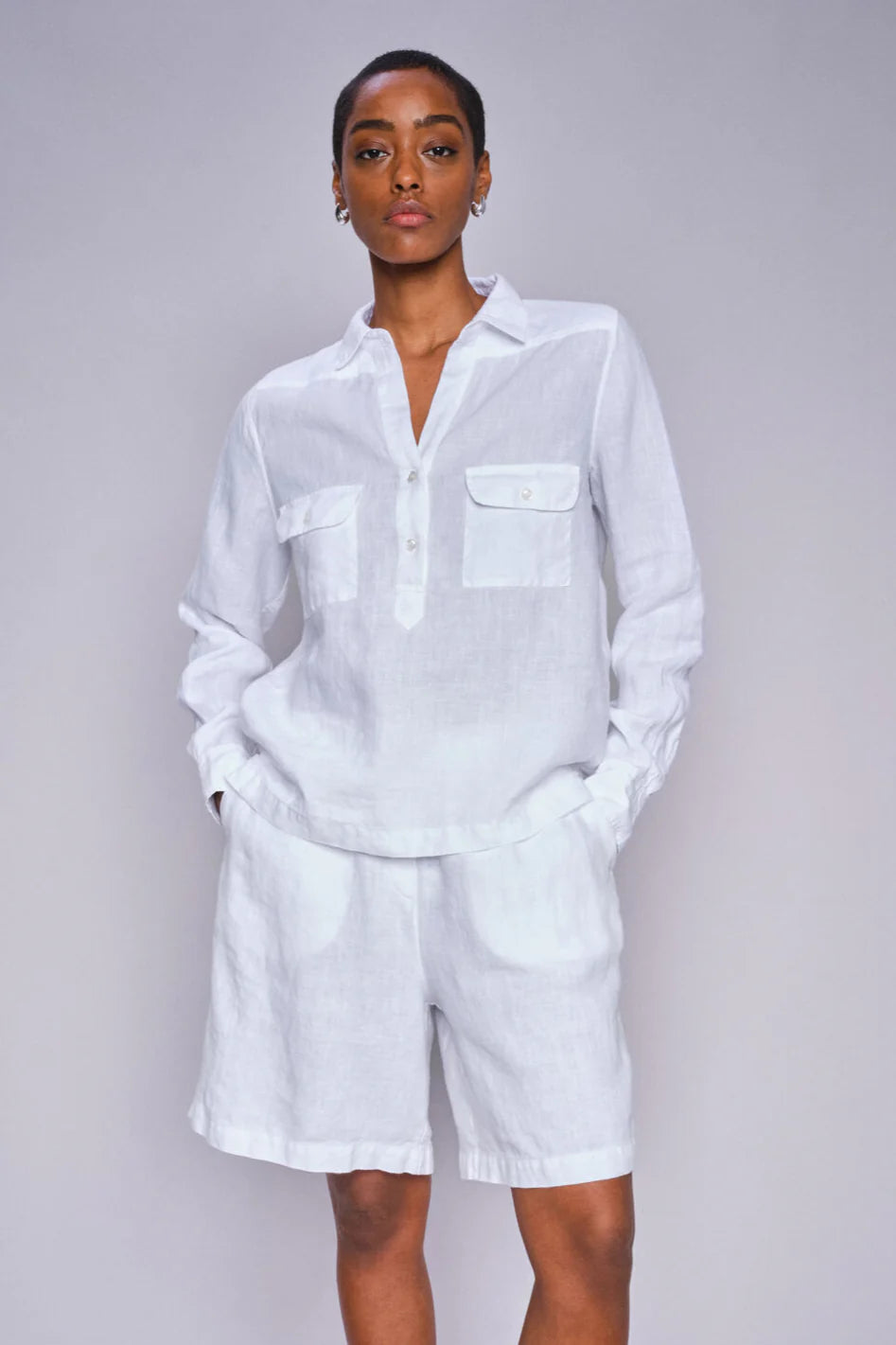 Enna Linen Pocket Blouse White