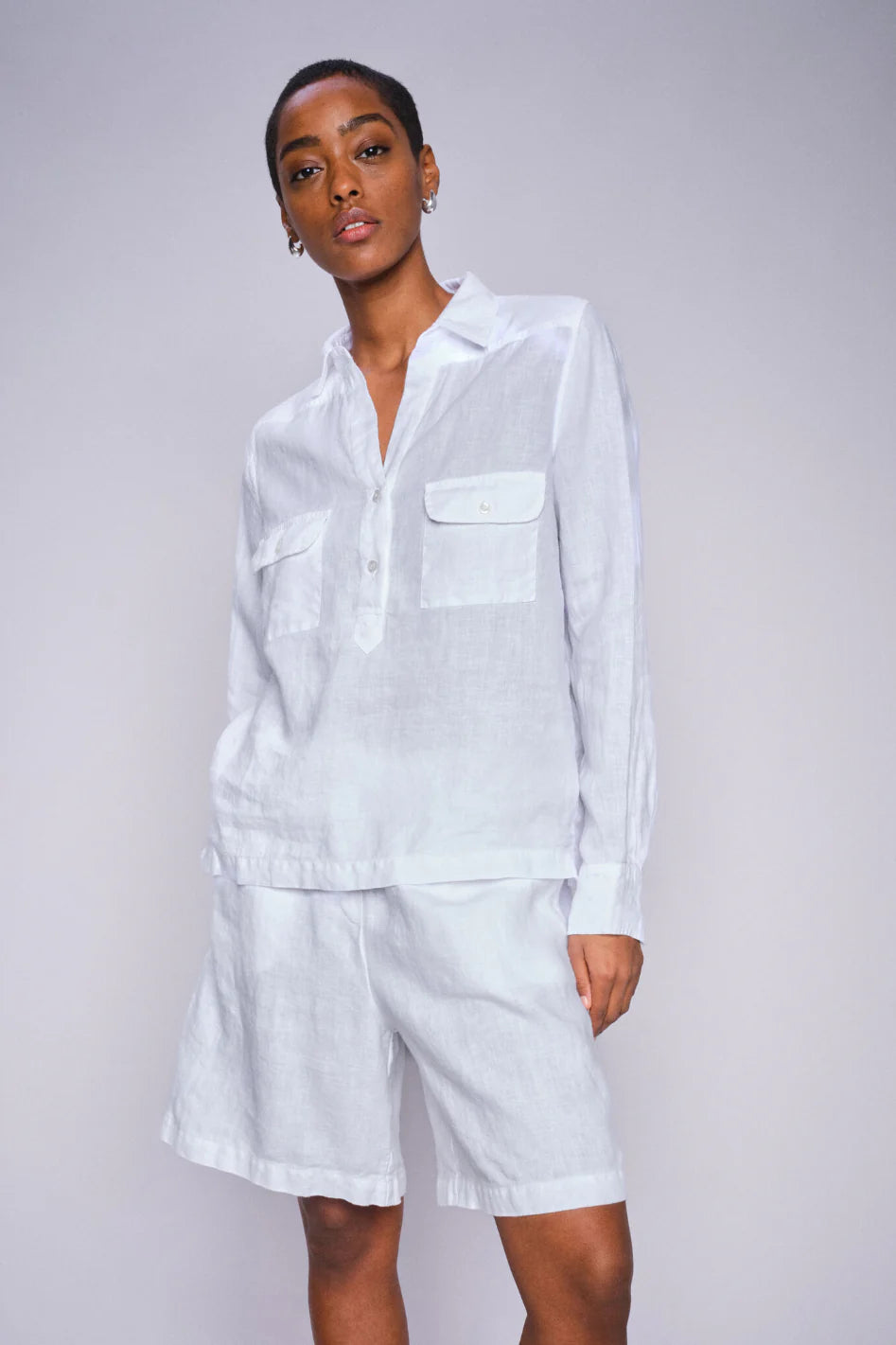 Enna Linen Pocket Blouse White