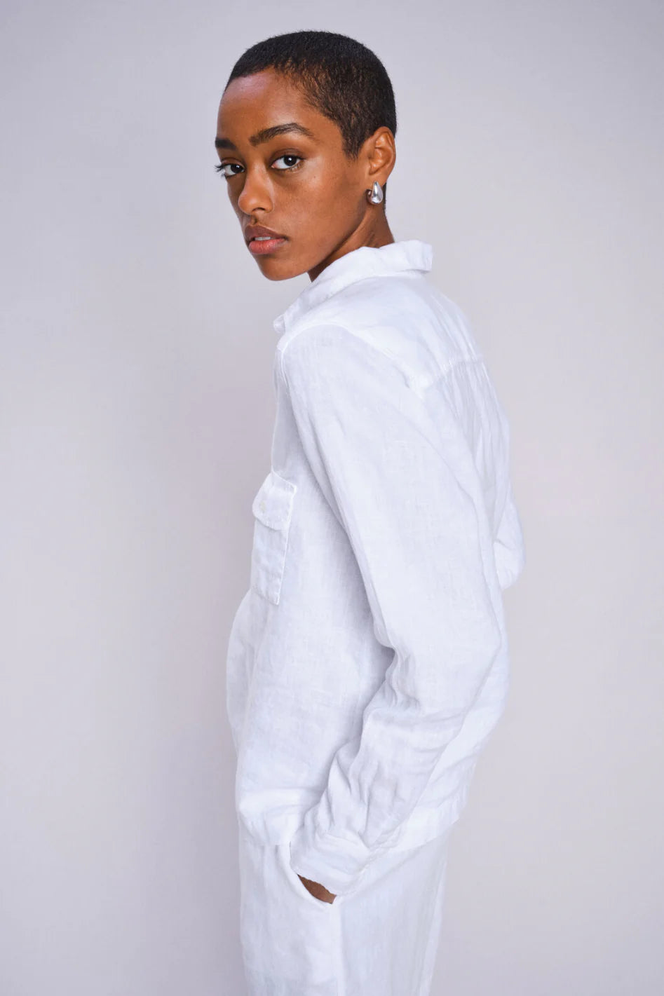 Enna Linen Pocket Blouse White