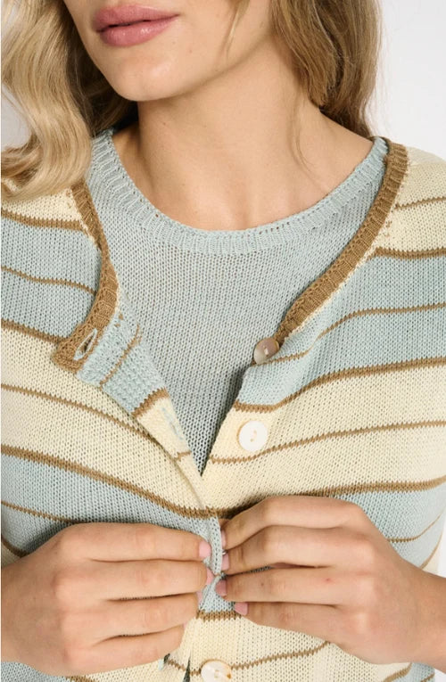LL Solene Stripe Button Top Dusty Aqua