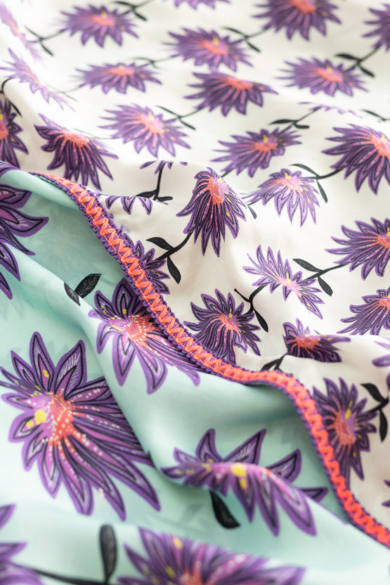 Shawl Double Flower Aqua