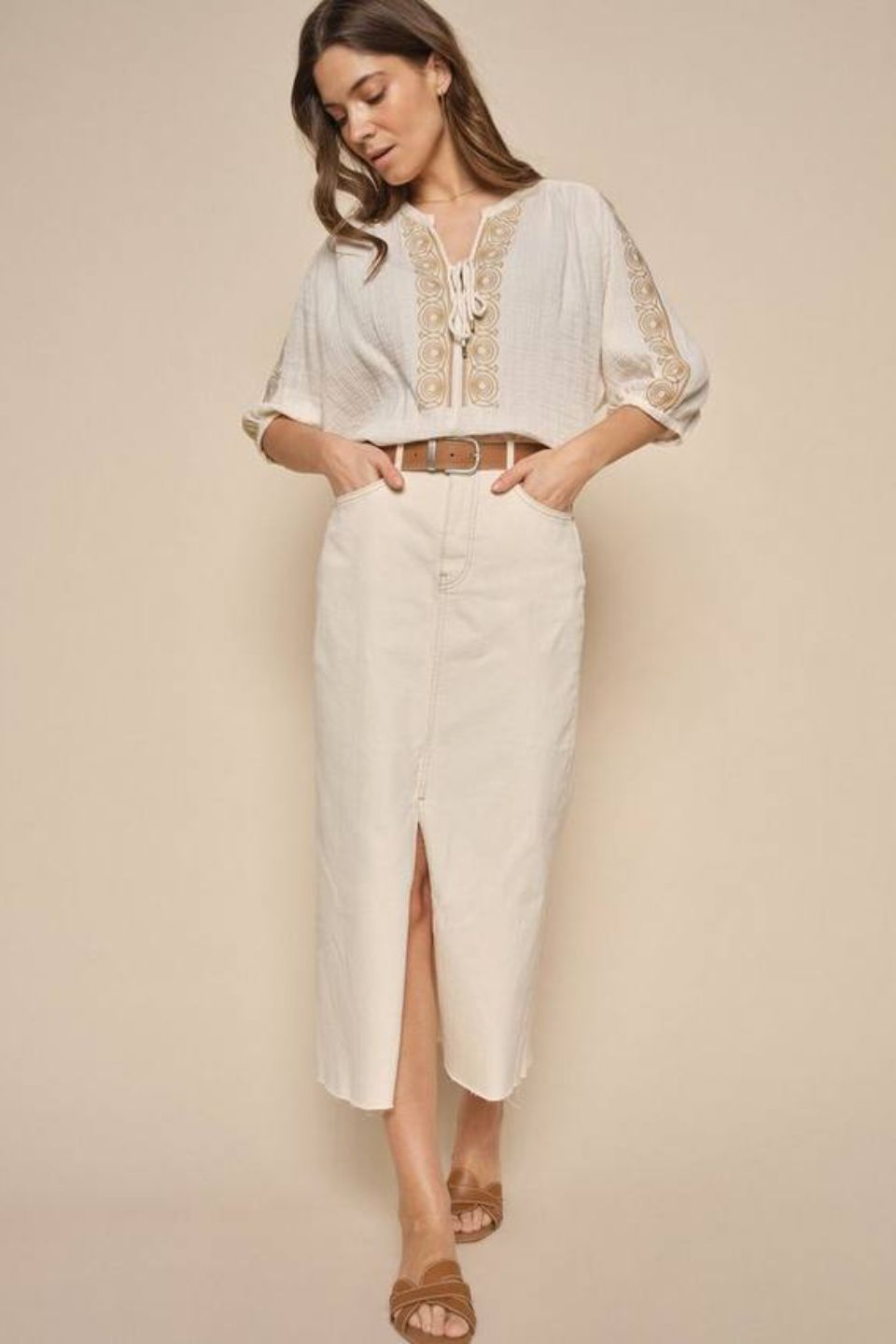 Lora Barca Crepe Blouse Ecru