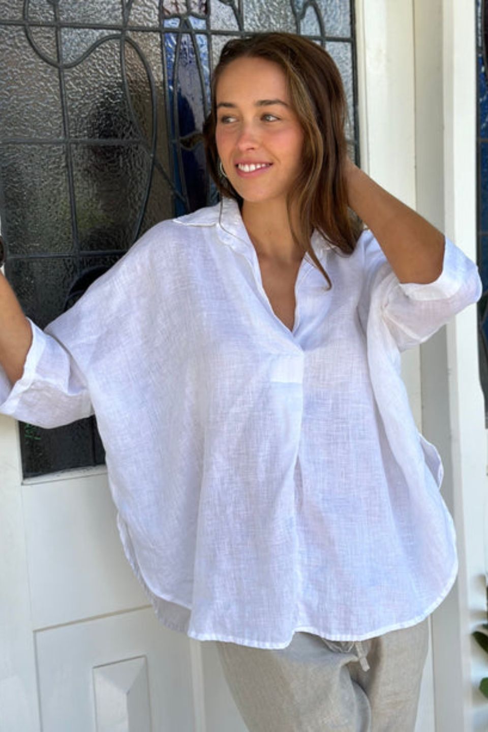 Riley Top Linen White