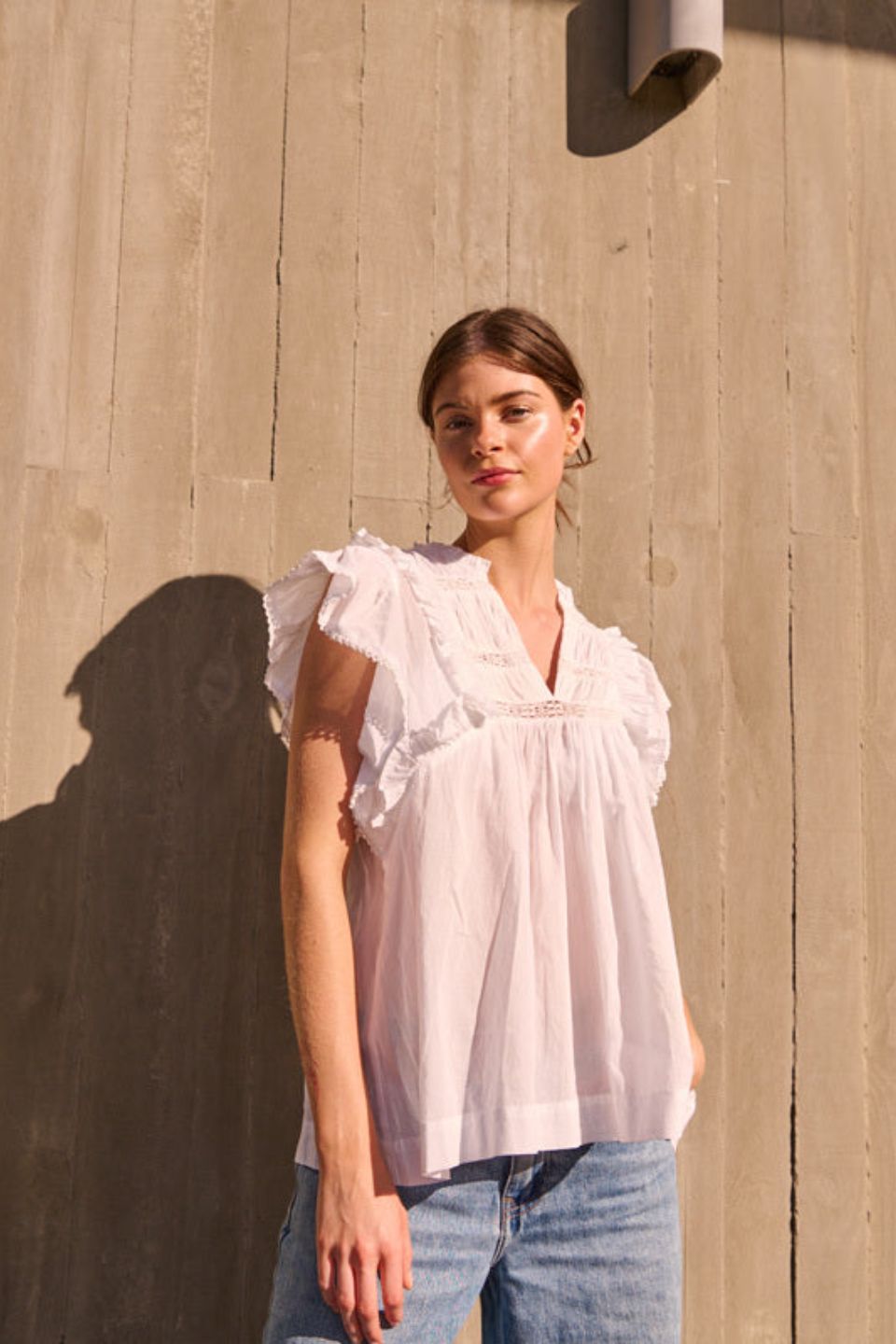 Butterfly Shirred Blouse White