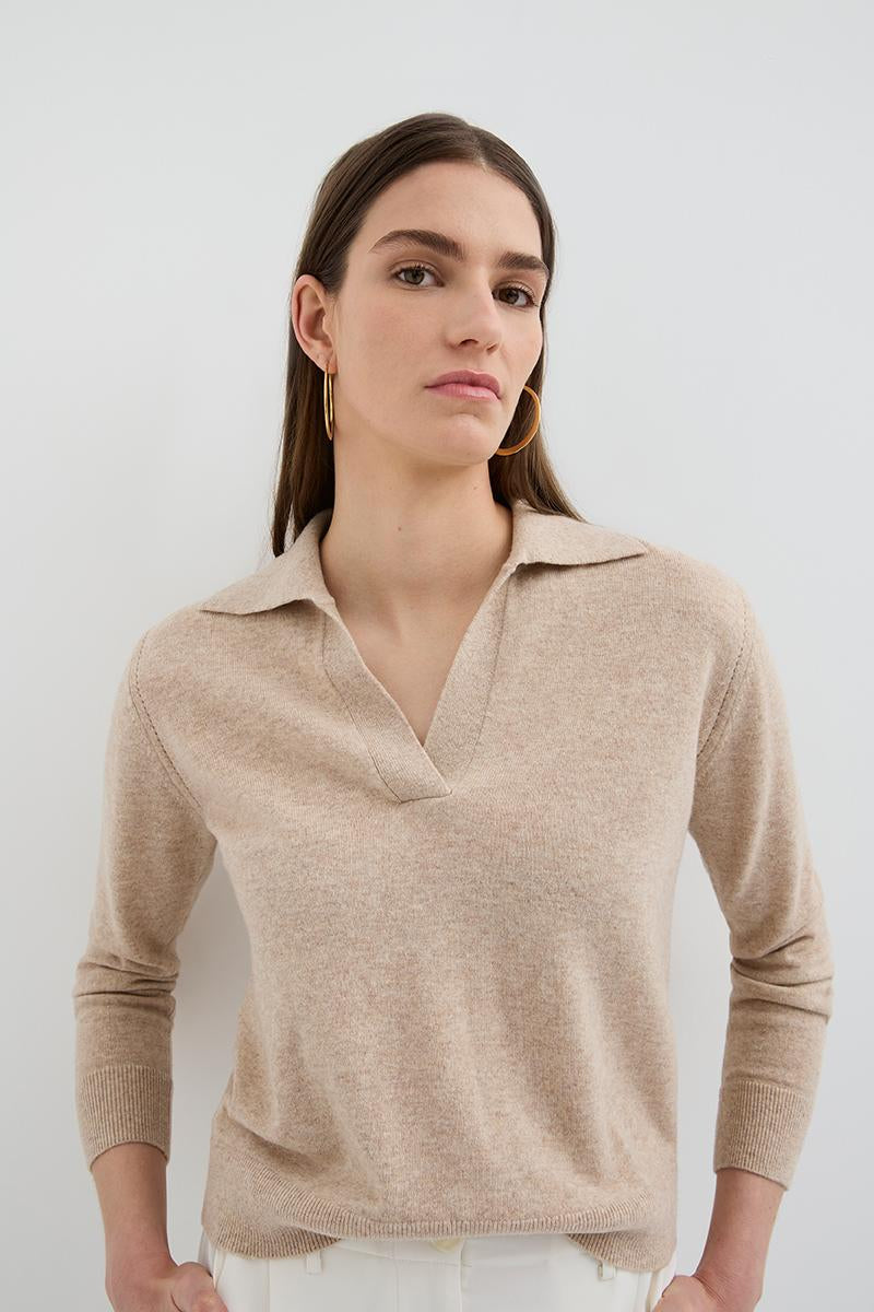 Polo Neck Merino Beige