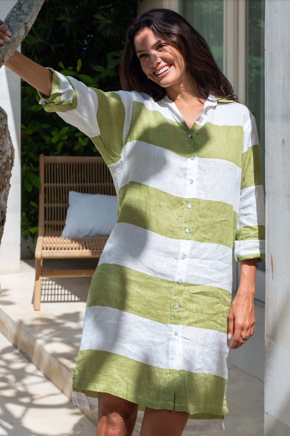 Beach Linen Dress Avo Stripes