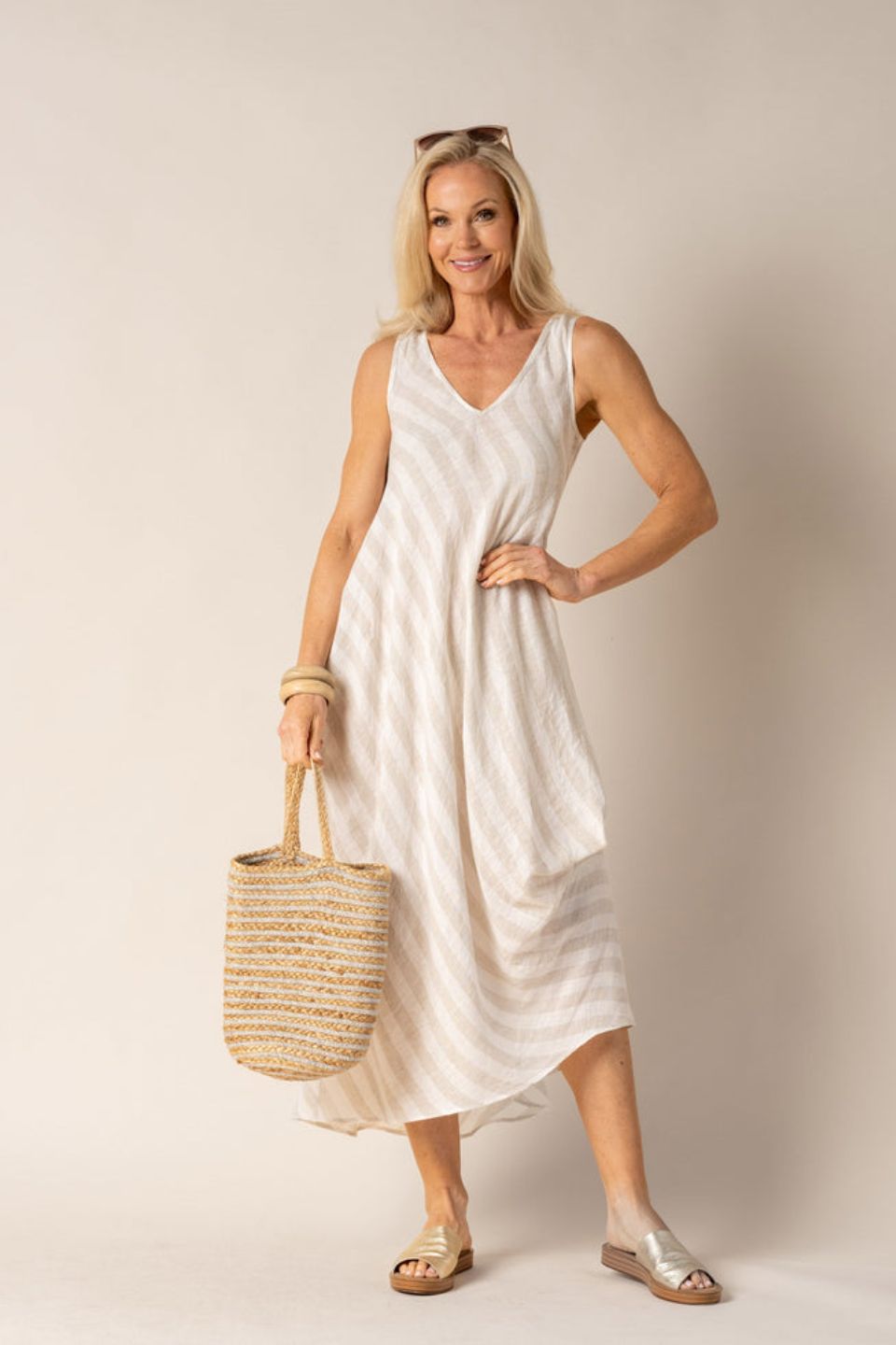 Annie Dress in Latte Stripe