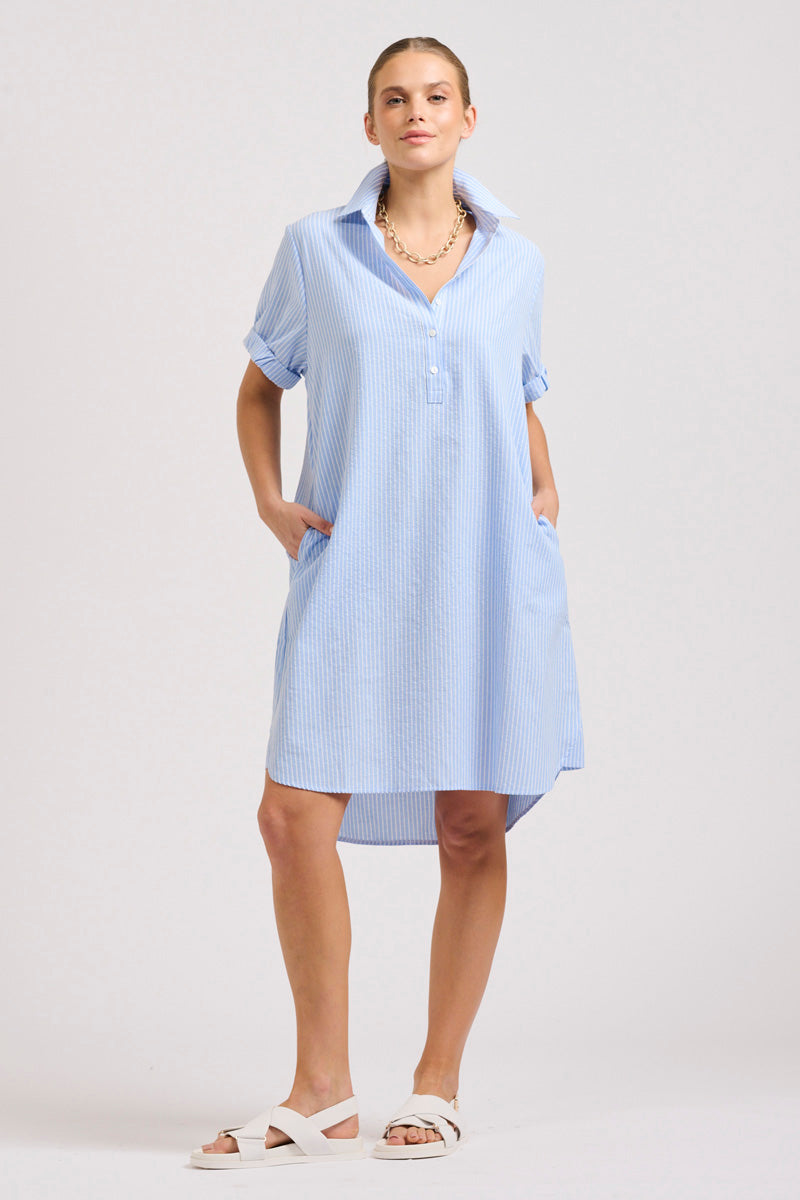 Katie Short Sleeve Shirtdress Blue