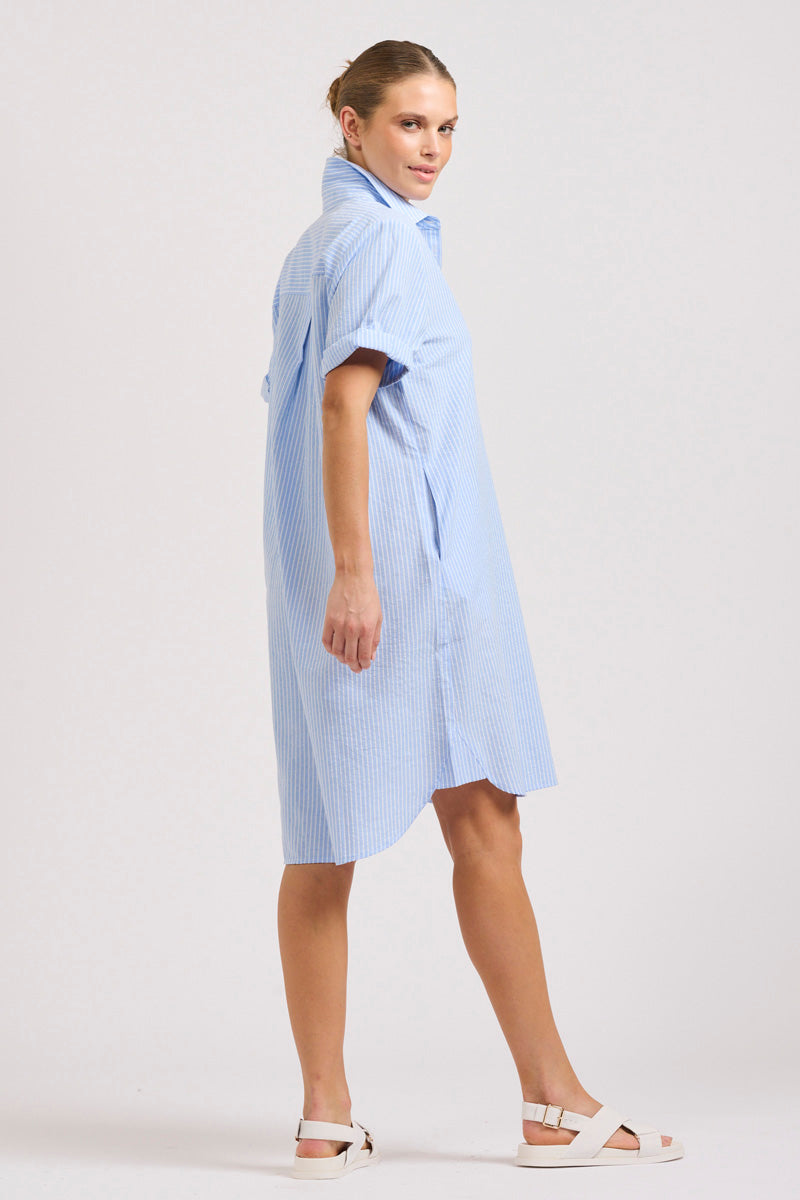 Katie Short Sleeve Shirtdress Blue