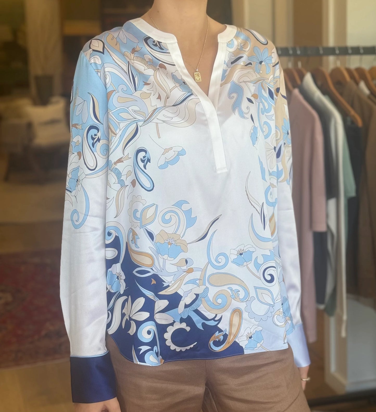 Denim Multi Silk Blouse