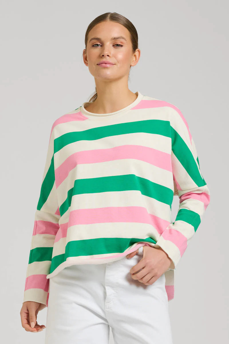 Raw Long Sleeve Sweatshirt Pink Green Stripe