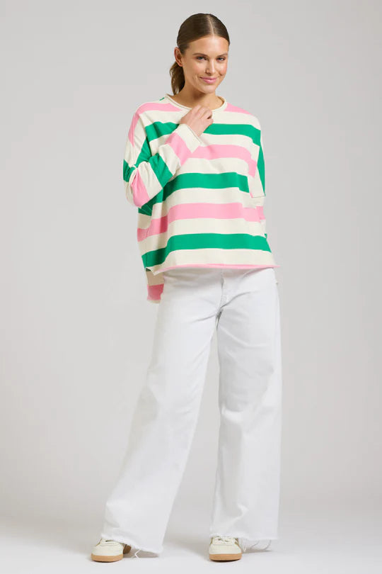 Raw Long Sleeve Sweatshirt Pink Green Stripe