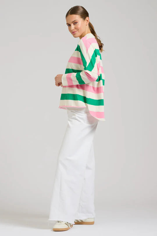 Raw Long Sleeve Sweatshirt Pink Green Stripe