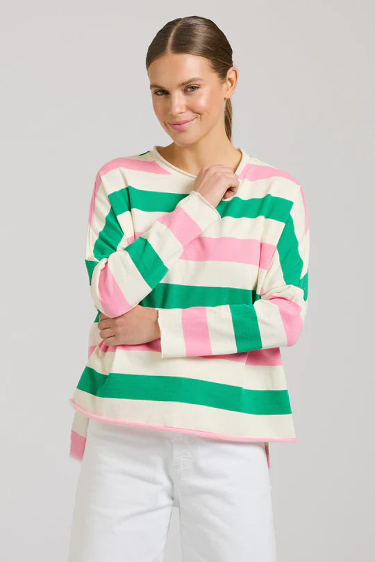 Raw Long Sleeve Sweatshirt Pink Green Stripe