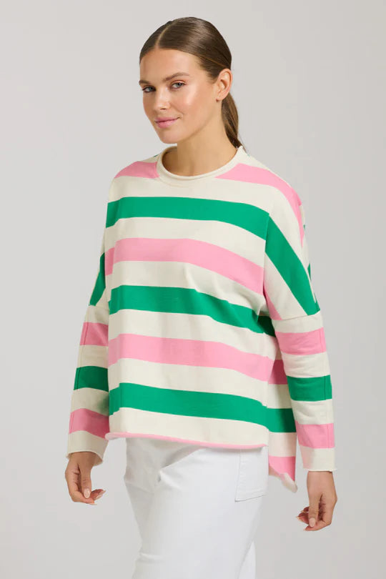 Raw Long Sleeve Sweatshirt Pink Green Stripe
