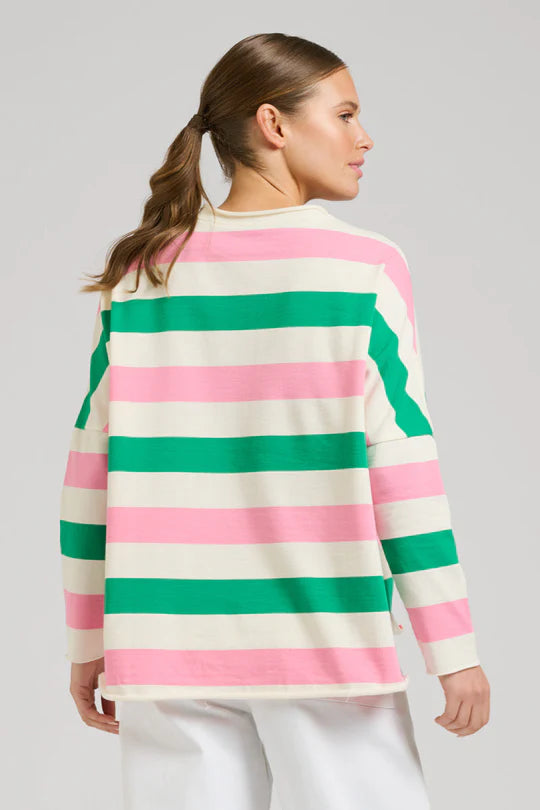 Raw Long Sleeve Sweatshirt Pink Green Stripe