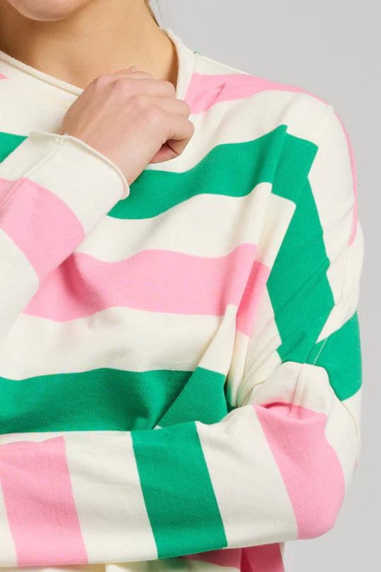 Raw Long Sleeve Sweatshirt Pink Green Stripe