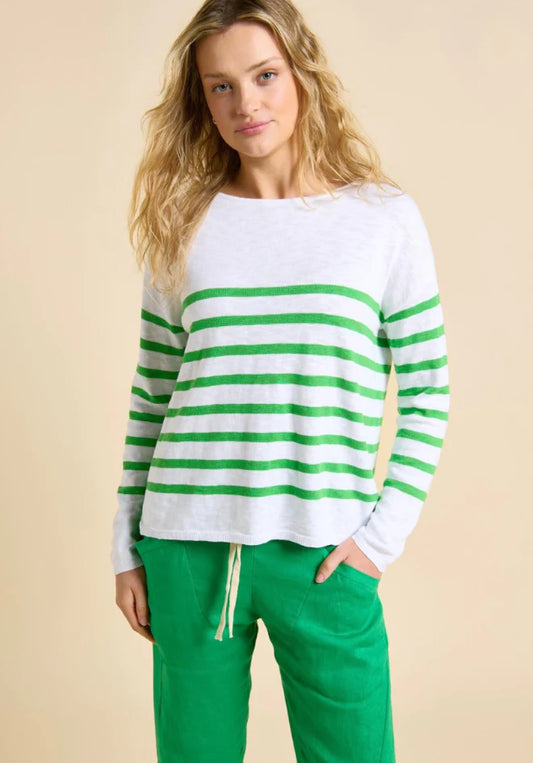 Bobbie Top White/Green Stripe