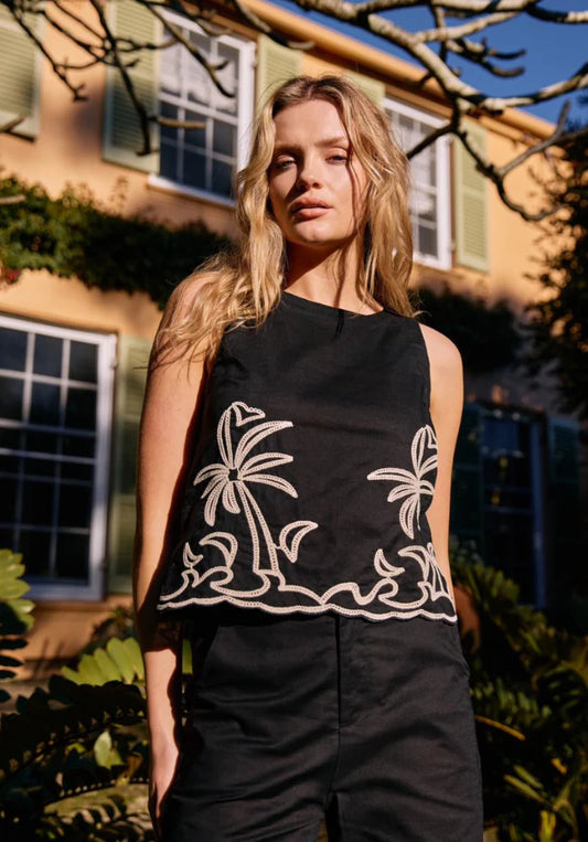Palm Embroidered Top