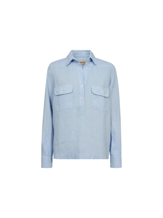 Enna Linen Pocket Blouse Skyway