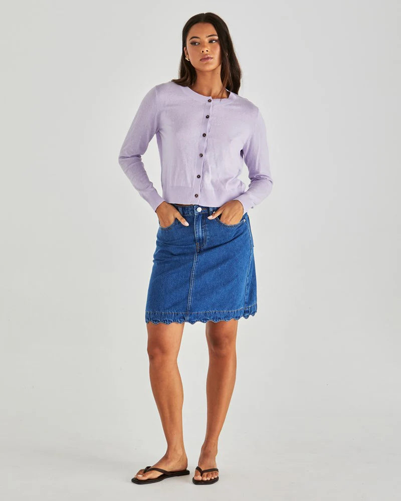 Vale Scalloped Denim Skirt Wash Blue