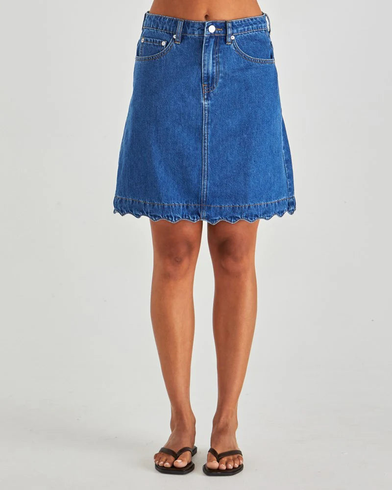 Vale Scalloped Denim Skirt Wash Blue