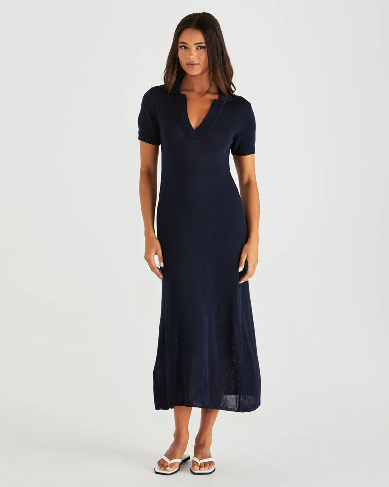 Abbie Knit Polo Dress Navy
