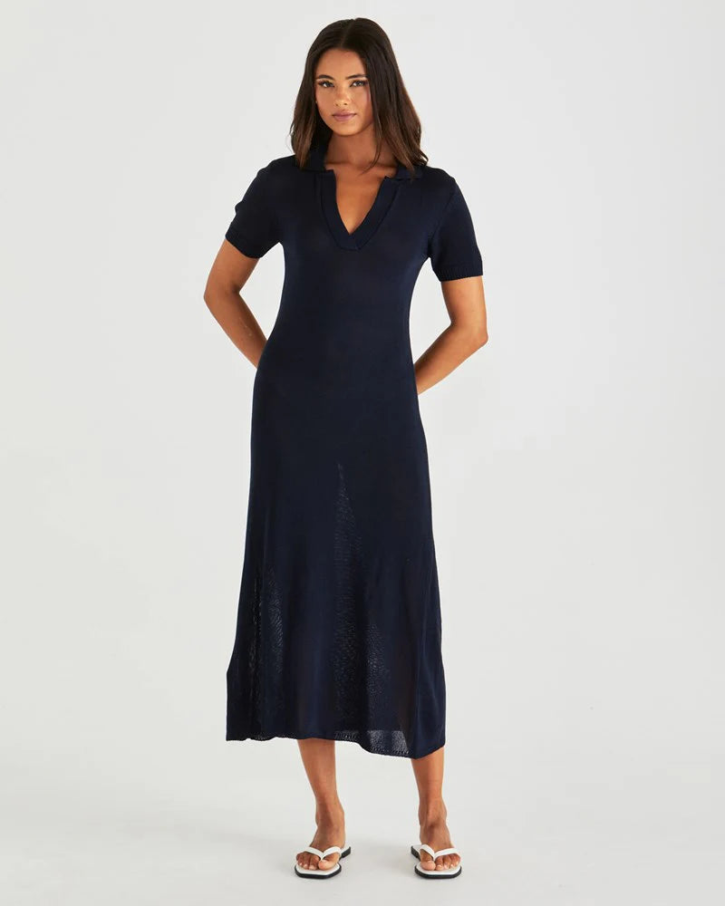 Abbie Knit Polo Dress Navy