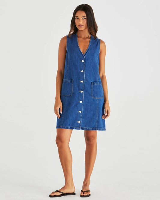 Sabine Denim Vest Dress Washed Blue