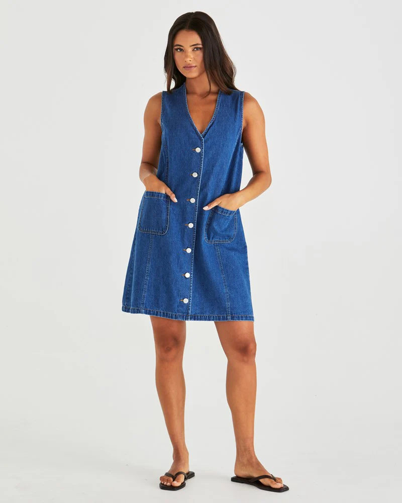Sabine Denim Vest Dress Washed Blue