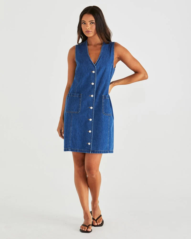 Sabine Denim Vest Dress Washed Blue