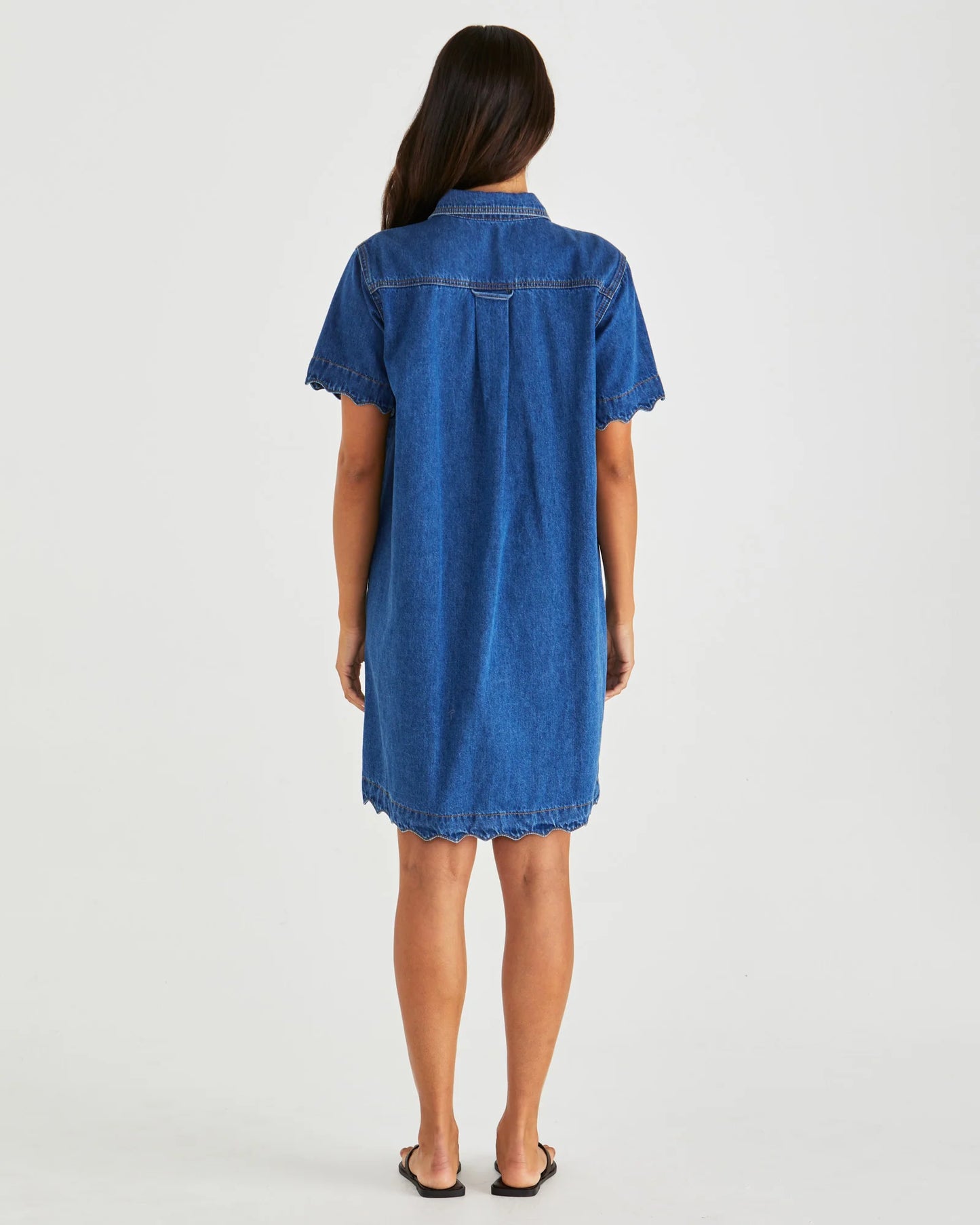 Vale Scalloped Denim Dress Washed Blue